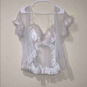 Vintage white lingerie marabou feather set
